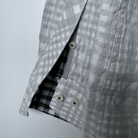 Tommy Bahama Shirt Mens Medium Gray Island Modern Fit Reverse Print Plaid Aloha - Picture 8 of 14